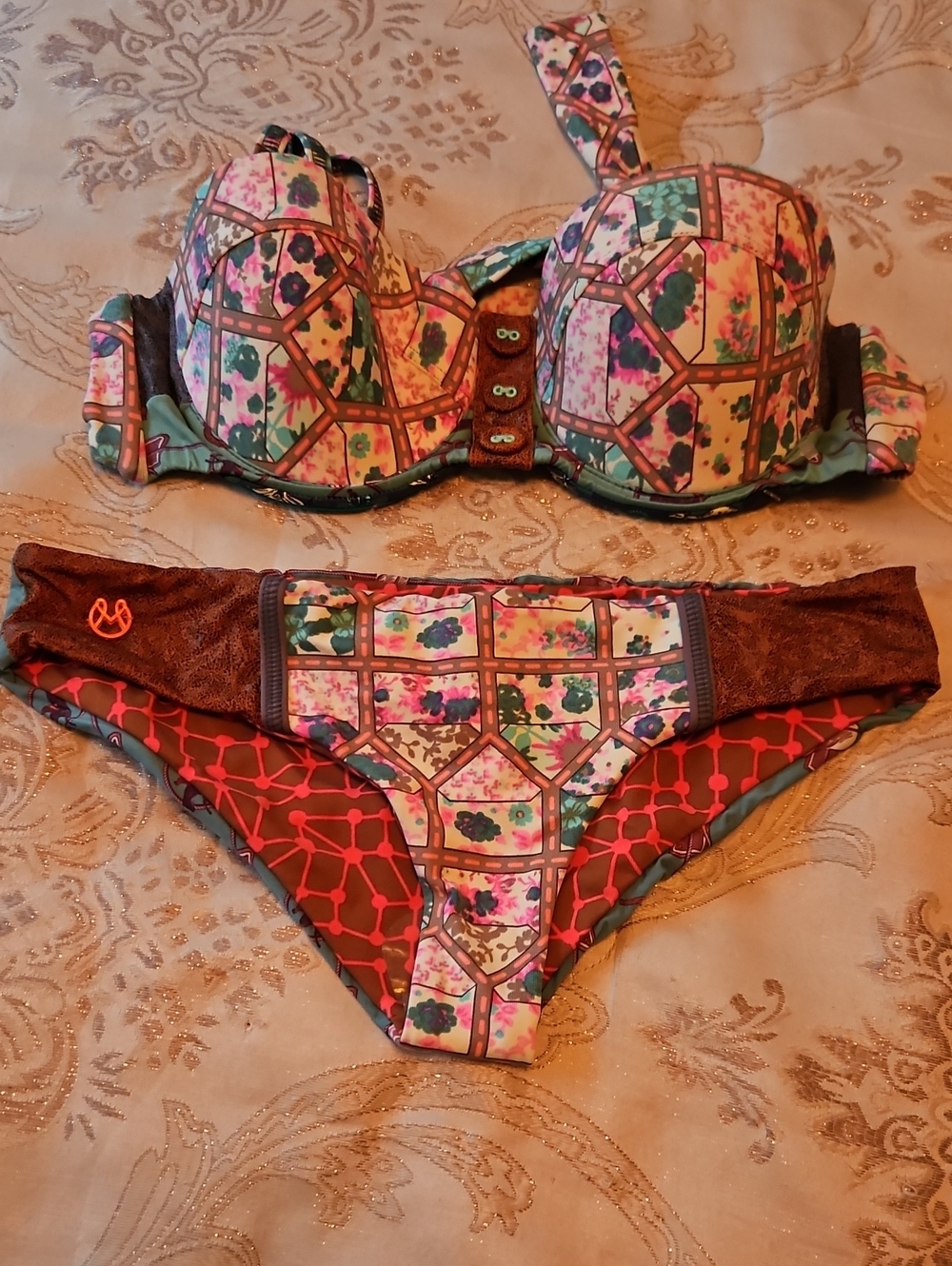 Maaji Multicolor Floral Geometric Bikini - Pink, Green, Brown
